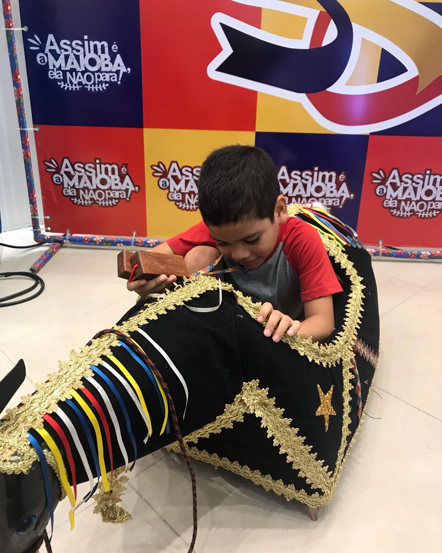 Criança do Coração de Criança explorando o bumba-meu-boi em passeio cultural