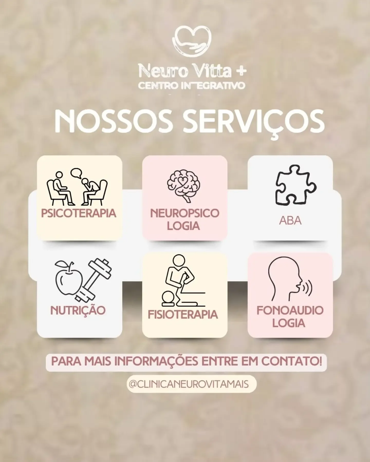 Arte oficial com os serviços divulgados pelo Neuro Vitta Mais